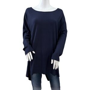 1 STATE Heritage Bloom 2X NWT Navy Blue Ribbed Knot Back Long Sleeve Tunic Top
